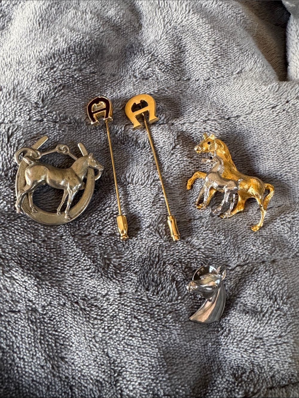Gold and Silver Horse Pin and Brooch Set - Equestrian Accents